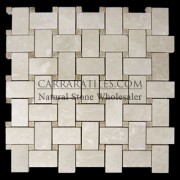 Botticino Marble Basketweave Mosaic Tile with Light Emperador Dots Polished