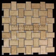 Crema Marfil Marble Basketweave Mosaic Tile with Bardiglio Gray Dots Polished