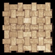 Light Emperador Marble Basketweave Mosaic Tile with Dark Emperador Dots Polished