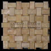 Honey Onyx Basketweave Mosaic Tile with Golden Tobacco Dots Polished