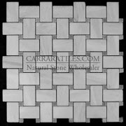 Carrara Marble Italian White Bianco Carrera Basketweave Mosaic Tile with Bardiglio Gray Dots Honed