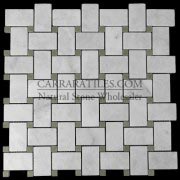 Carrara Marble Italian White Bianco Carrera Basketweave Mosaic Tile with Green Dots Polished