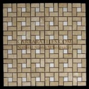 Crema Marfil Target Pinwheel Pattern Marble Mosaic Tile with White Thassos Dots Polished