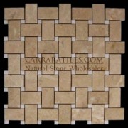 Crema Marfil Marble Basketweave Mosaic Tile with White Thassos Dots Polished