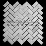 Statuary Marble Italian White Statuario Herringbone Mosaic Tile Polished
