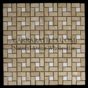 Crema Marfil Target Pinwheel Pattern Marble Mosaic Tile with White Thassos Dots Polished